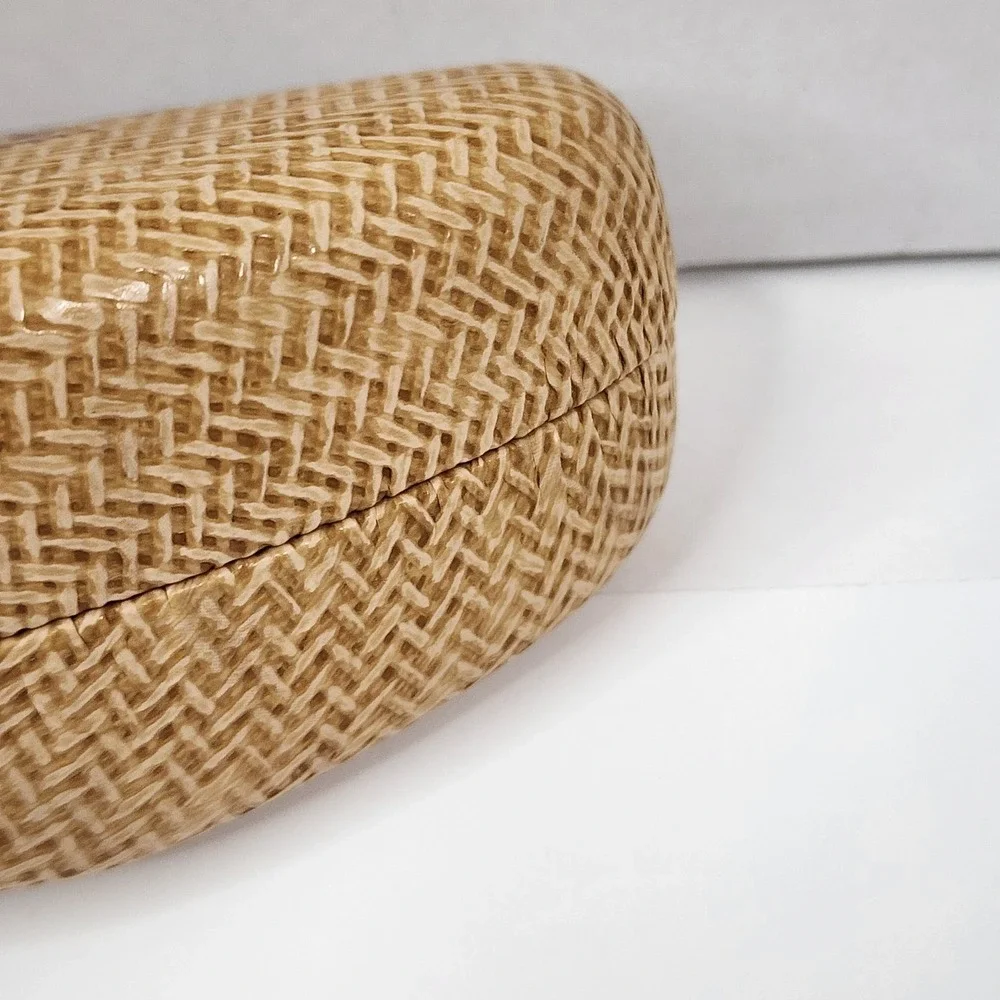 Maui Jim Sunglass EYEGLASS CASE Only Faux Bamboo Basket Weave Hard Clamshell